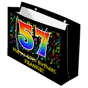 Sacola Para Presentes Grande 57.º aniversário - Símbolos de Música Coloridos, R