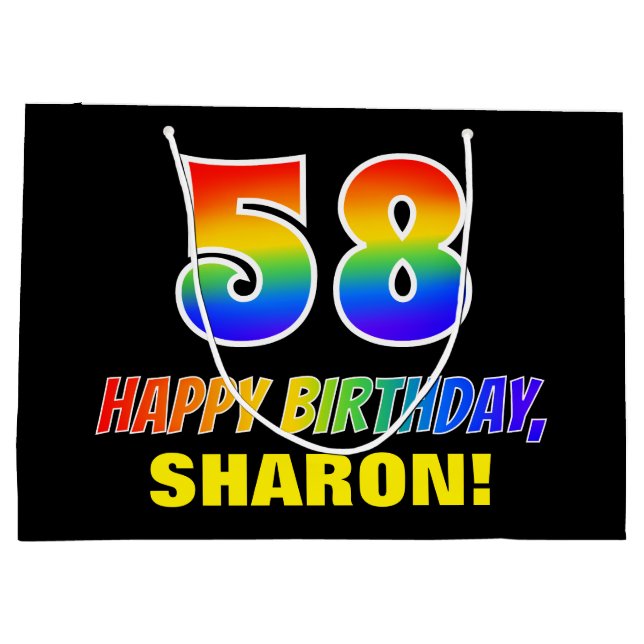 Sacola Para Presentes Grande 58º aniversário: Negrito, Divertido, Simples, Arco (Verso)