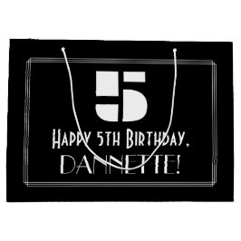 Sacola Para Presentes Grande 5 Aniversário ~ Arte Deco Inspirou "5" + Nome