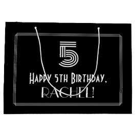 Sacola Para Presentes Grande 5 Birthday — Arte Deco Inspirou "5" & Nome