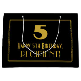 Sacola Para Presentes Grande 5 Birthday — Arte Deco Inspirou "5" & Nome