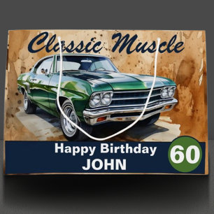 Sacola Para Presentes Grande 60º Aniversário, Clássico Musculatura Carro Grande