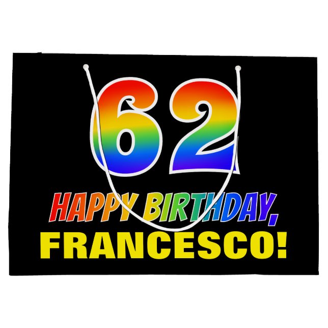 Sacola Para Presentes Grande 62º aniversário: Negrito, Divertido, Simples, Arco (Verso)