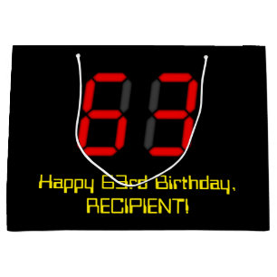 Sacola Para Presentes Grande 63º aniversário: Estilo de Relógio Digital Vermelh