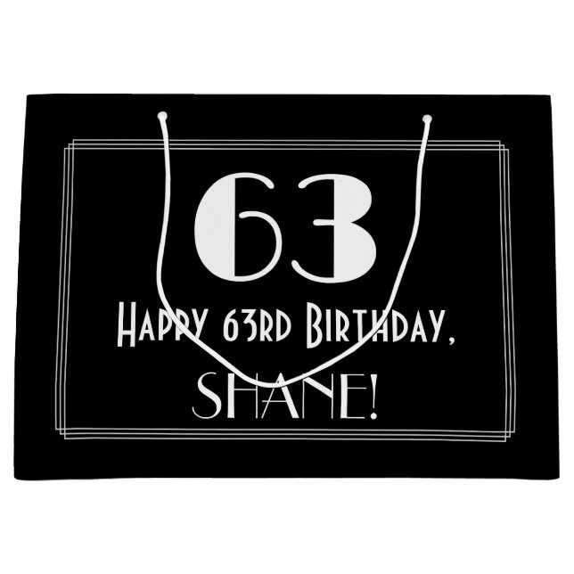 Sacola Para Presentes Grande 63.º aniversário: Art Deco Inspira Estilo 63, Nome (Frente)