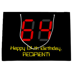 Sacola Para Presentes Grande 64.º aniversário: Estilo de Relógio Digital Vermel