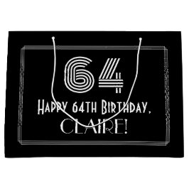 Sacola Para Presentes Grande 64.o aniversário — Art Deco Inspirou "64" & Nome