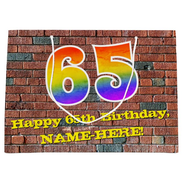 Sacola Para Presentes Grande 65º aniversário: Arco-Íris divertido inspirado no  (Frente)