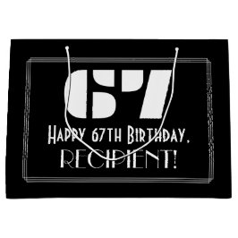 Sacola Para Presentes Grande 67. º aniversário ~ Arte Deco Inspirou "67" + Nome