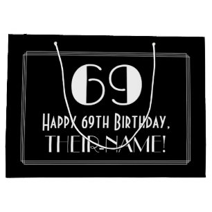 Sacola Para Presentes Grande 69.º Aniversário: Art Deco Inspira Estilo 69, Nome