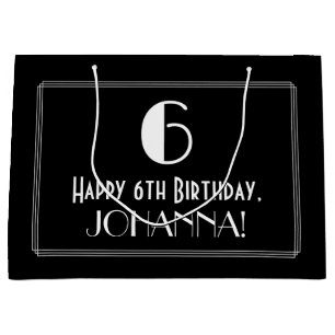 Sacola Para Presentes Grande 6 Birthday: Arte Deco Estilo Inspirado "6", Nome