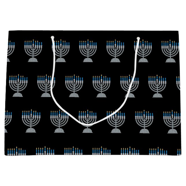 Sacola Para Presentes Grande 6 da Noite de Hanukkah Glitter Large Gift Bag (Frente)