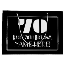 Sacola Para Presentes Grande 70 Aniversário ~ Arte Deco Inspirou "70" + Nome