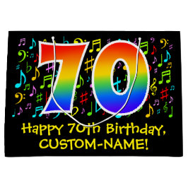 Sacola Para Presentes Grande 70 Aniversário - Símbolos Musicais Coloridos, Rain