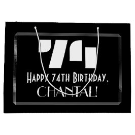 Sacola Para Presentes Grande 74. º aniversário ~ Arte Deco Inspirou "74" + Nome