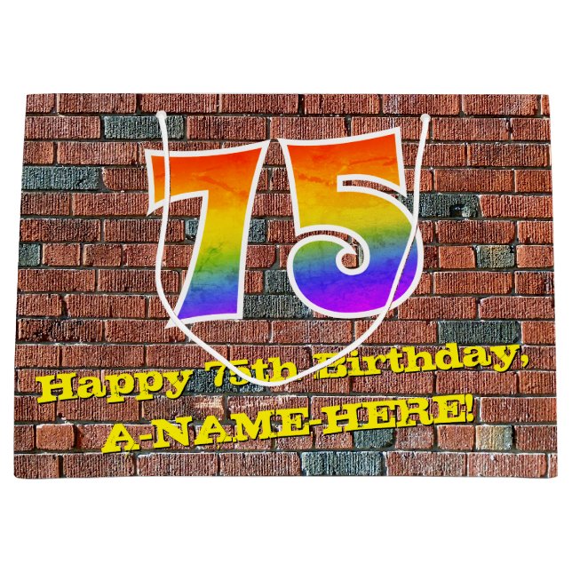 Sacola Para Presentes Grande 75º aniversário: Arco-Íris divertido inspirado no  (Frente)