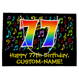 Sacola Para Presentes Grande 77.º Aniversário - Símbolos Musicais Coloridos, Ra