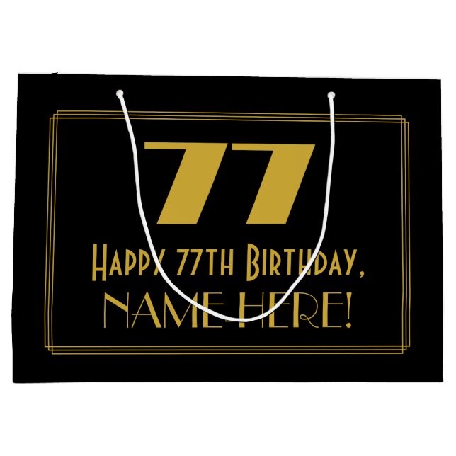 Sacola Para Presentes Grande 77.o aniversário — Art Deco Inspirou Olhar "77" &  (Verso)