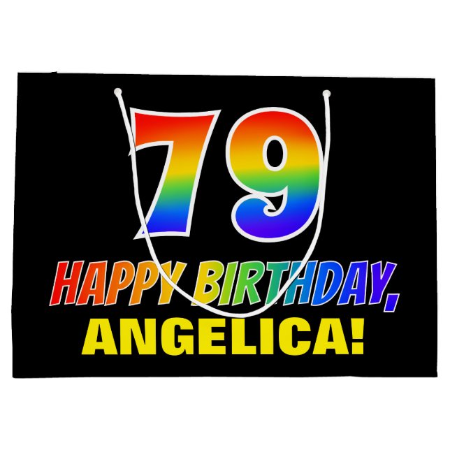 Sacola Para Presentes Grande 79º aniversário: Negrito, Divertido, Simples, Arco (Verso)