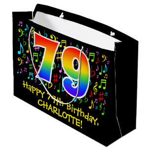 Sacola Para Presentes Grande 79.o aniversário - Símbolos de música coloridos