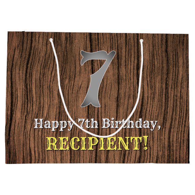 Sacola Para Presentes Grande 7 Birthday: País Inpirado Olhar, Nome (Verso)