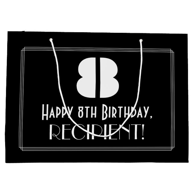 Sacola Para Presentes Grande 8º aniversário ~ Arte Deco Inspirou "8" + Nome (Verso)