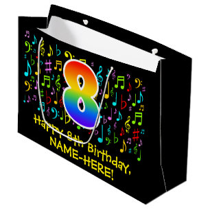 Sacola Para Presentes Grande 8º aniversário - Símbolos de música coloridos,