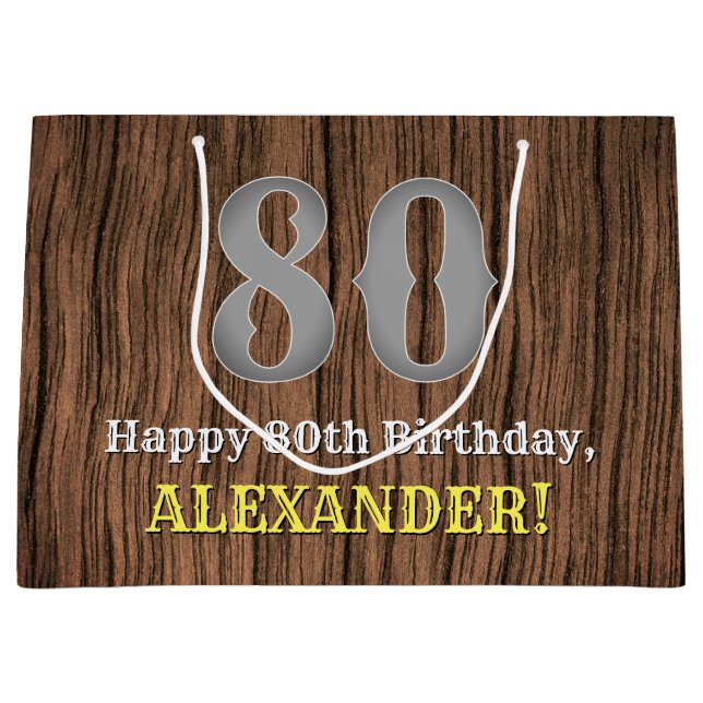 Sacola Para Presentes Grande 80 Birthday: País Inpirado Olhar, Nome (Frente)