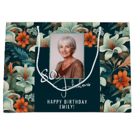 Sacola Para Presentes Grande 80 e Fabulosa Foto de Aniversário do Padrão Flor