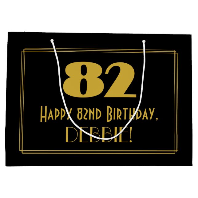 Sacola Para Presentes Grande 82.o aniversário — Art Deco Inspirava Olhar "82" & (Verso)