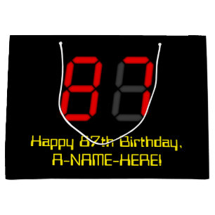 Sacola Para Presentes Grande 87º Aniversário: Estilo Relógio Digital Vermelho "