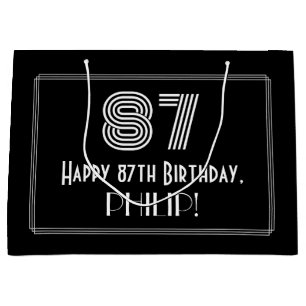 Sacola Para Presentes Grande 87.o Aniversário — Art Deco inspirou "87" e nom