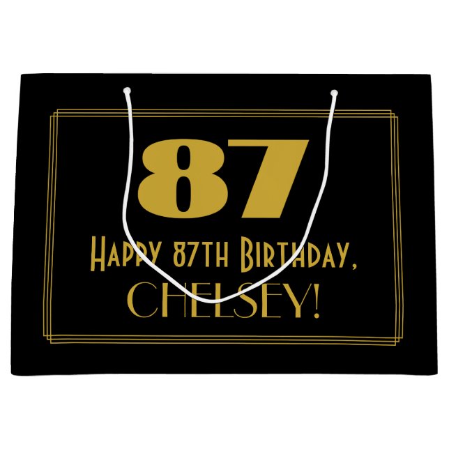 Sacola Para Presentes Grande 87.o aniversário — Art Deco Inspirou Olhar "87" &  (Frente)