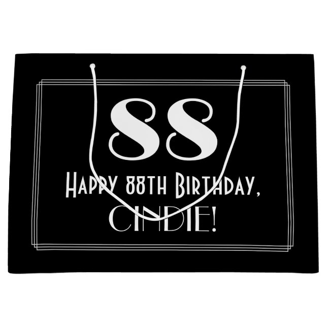 Sacola Para Presentes Grande 88.º Aniversário: Art Deco Inspira Estilo "88", No (Frente)