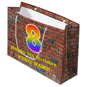 Sacola Para Presentes Grande 8.o Aniversário: Divertido, Arco-Íris Inspirado 