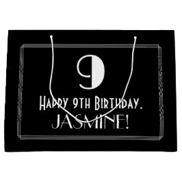 Sacola Para Presentes Grande 9º aniversário: Art Deco Inspira Estilo 9, Nome