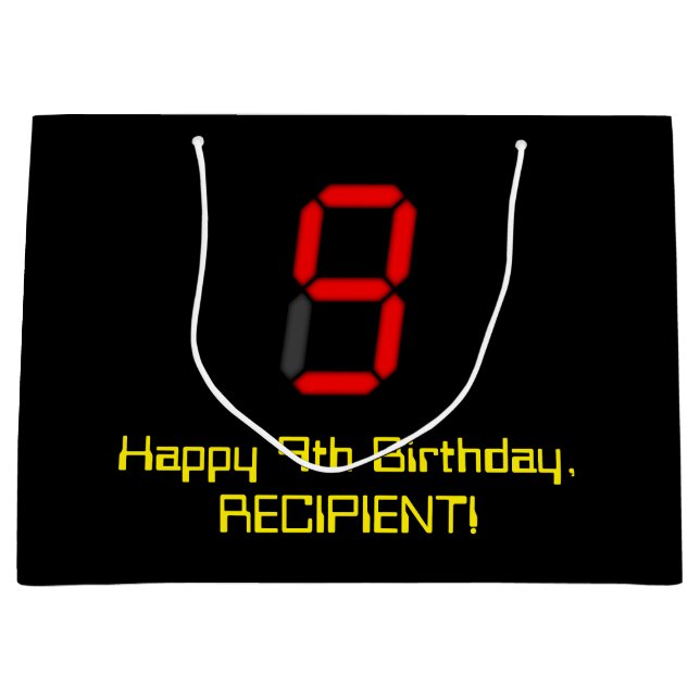 Sacola Para Presentes Grande 9º aniversário: Estilo de Relógio Digital Vermelho (Frente)