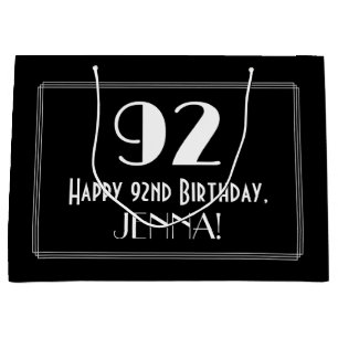 Sacola Para Presentes Grande 92º Aniversário: Art Deco Estilo Inspirado "92",