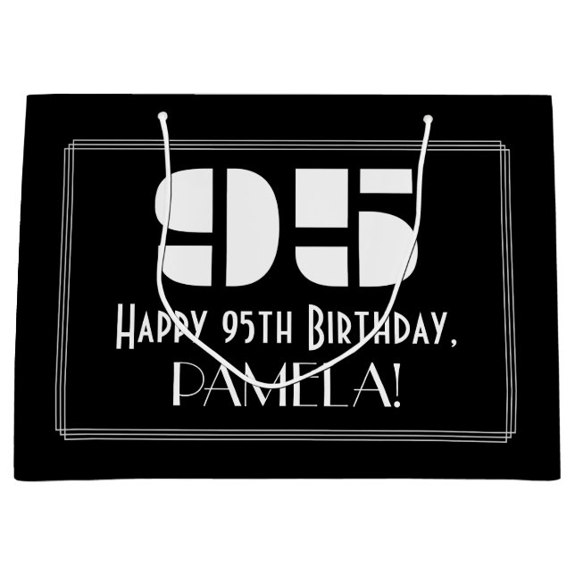 Sacola Para Presentes Grande 95º Aniversário ~ Arte Deco Inspirou "95" + Nome (Frente)