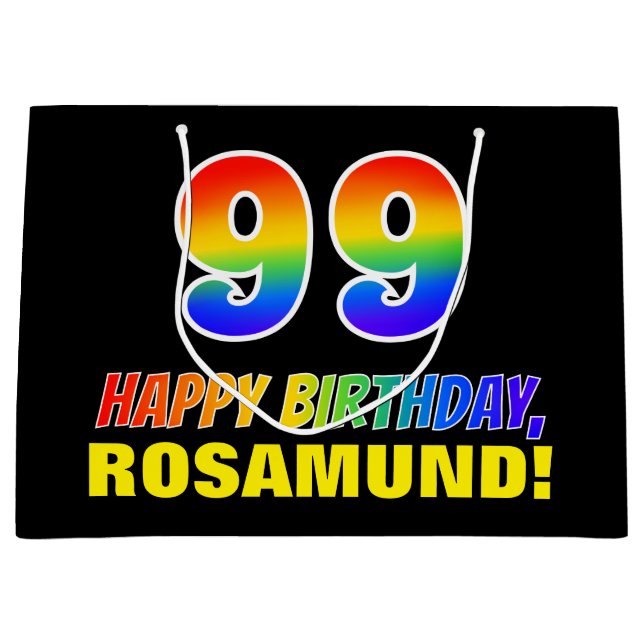 Sacola Para Presentes Grande 99º aniversário: Negrito, Divertido, Simples, Arco (Frente)