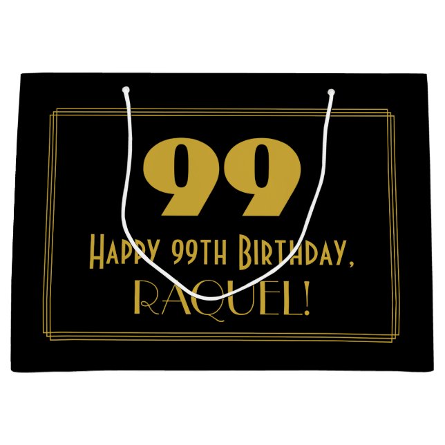 Sacola Para Presentes Grande 99.o aniversário — Art Deco Inspirou Olhar "99" &  (Frente)