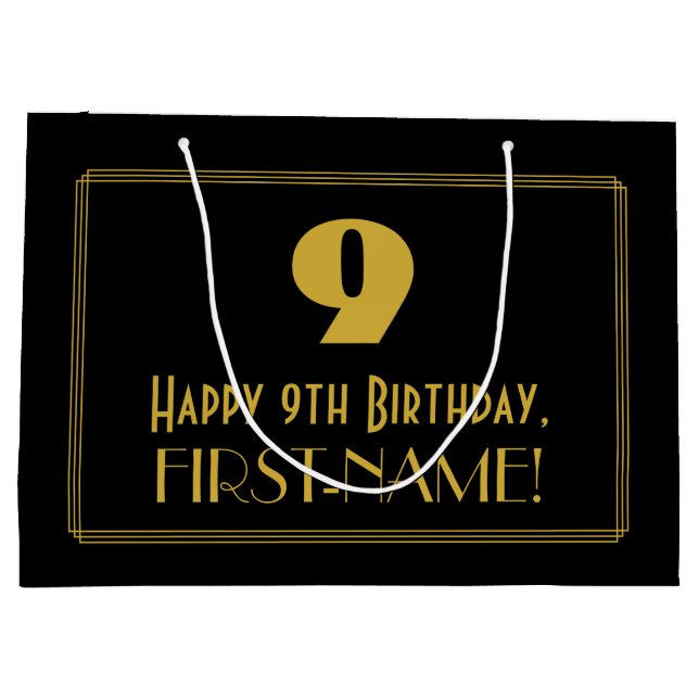 Sacola Para Presentes Grande 9.º aniversário — Art Deco Inspirou "9" e nome (Verso)