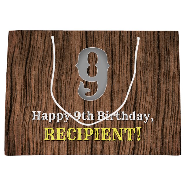 Sacola Para Presentes Grande 9.º aniversário: Country Western Inspirou Olhar, N (Frente)