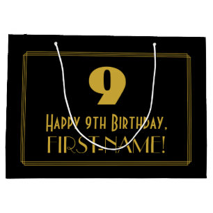 Sacola Para Presentes Grande 9.o Aniversário — Art Deco Inspira "9" e nome