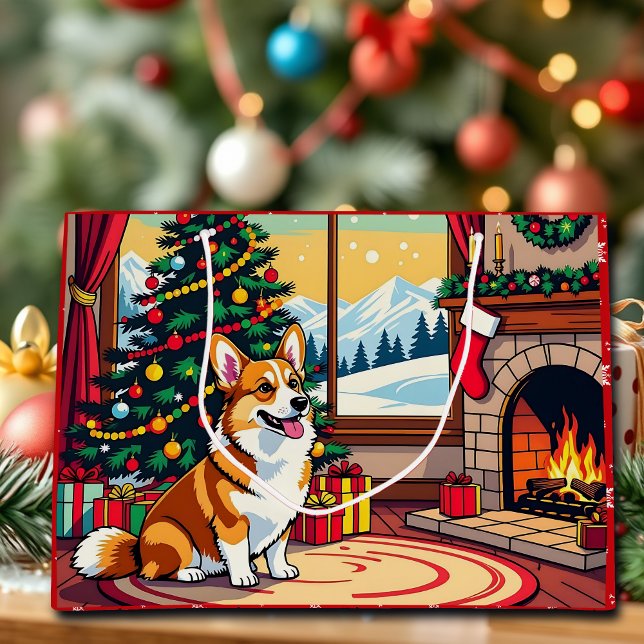 Sacola Para Presentes Grande A Cute Festive Corgi Christmas (Criador carregado)