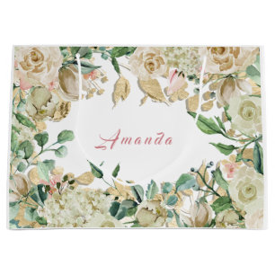 Sacola Para Presentes Grande A hortelã nupcial floral dos rosas do aniversári