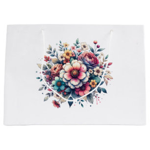 Sacola Para Presentes Grande A melhor mãe de sempre, aquarela floral