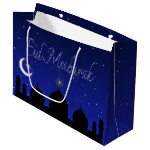 Sacola Para Presentes Grande A noite de Eid Mubarak Stars a mesquita