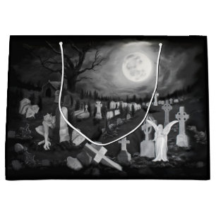 Sacola Para Presentes Grande À noite no cemitério - Anjo com o Diabo