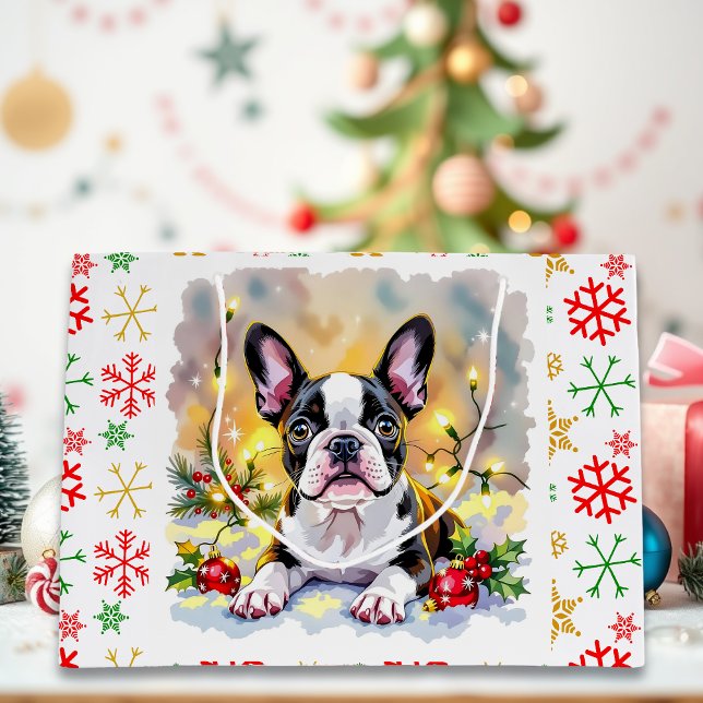Sacola Para Presentes Grande A Sweet Boston Terrier Christmas (Criador carregado)